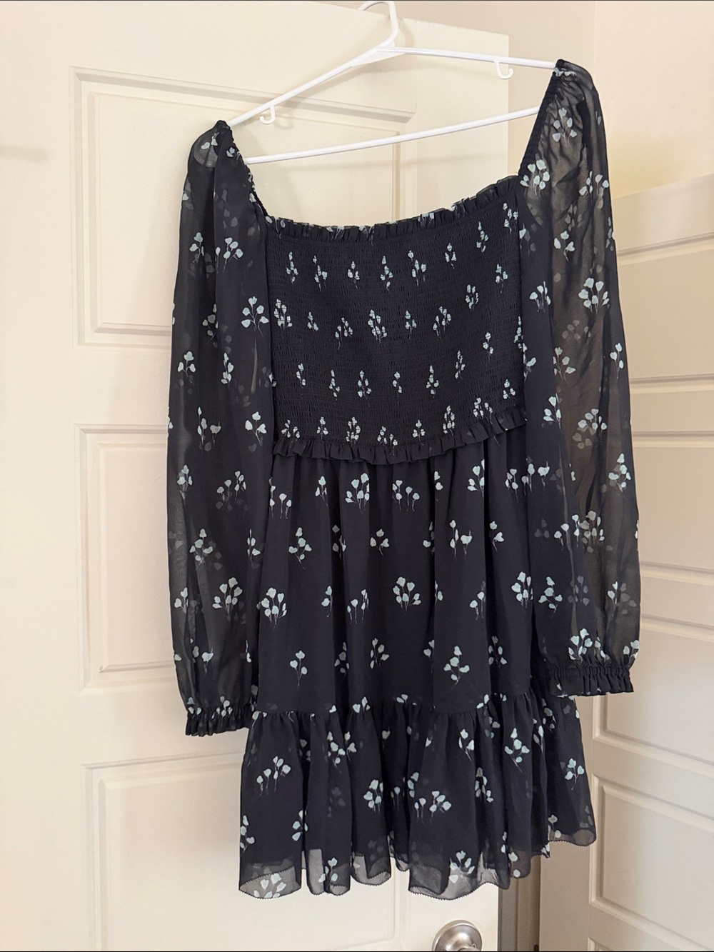 Black Floral Smocked Off-Shoulder Mini Dress